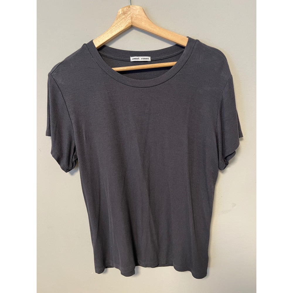 Sweet Romeo Ribbed Tee Womens Large Charcoal Gray Pre-owned Short Sleeve Shirt
